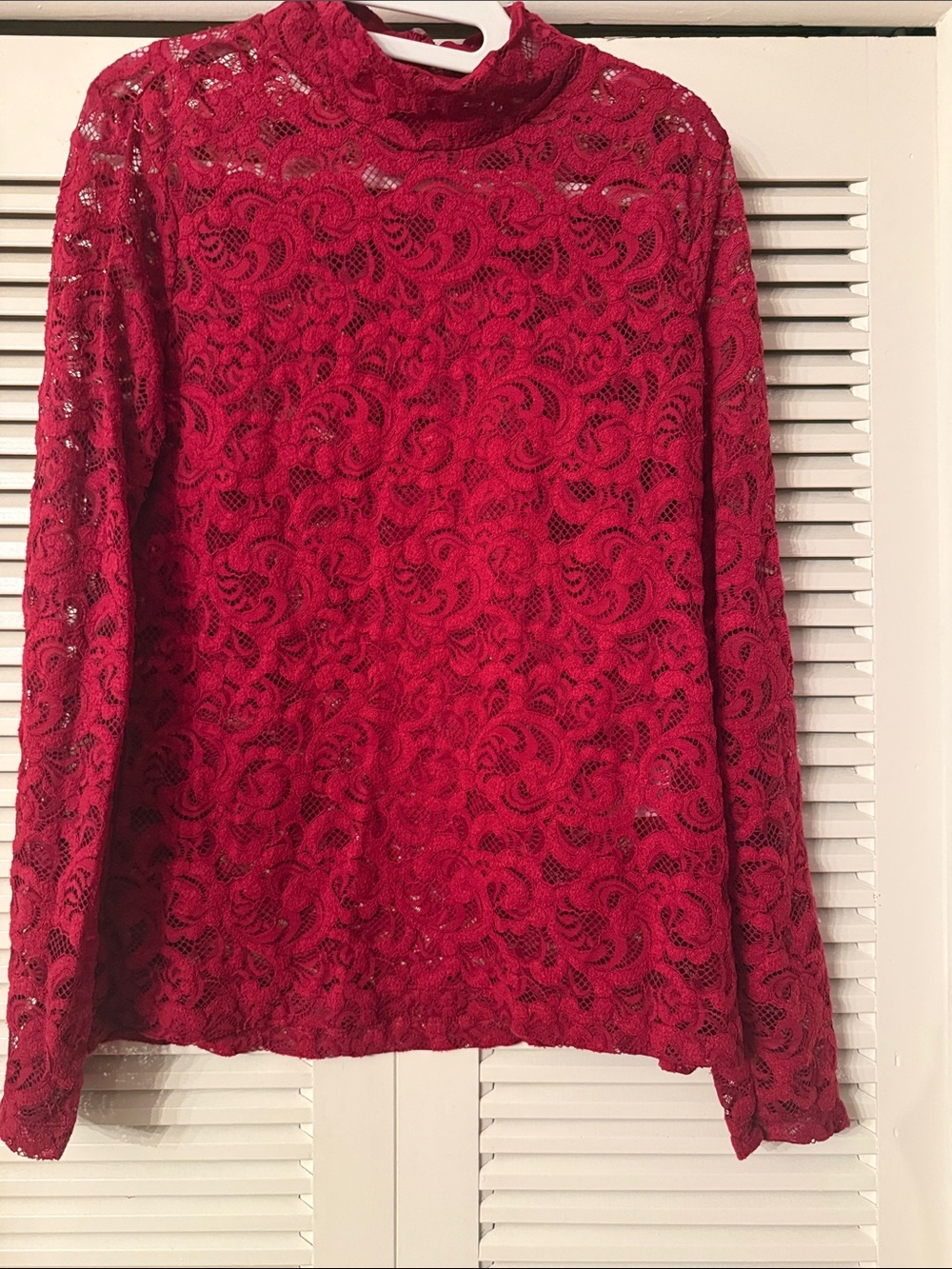 White House Black Market Red Lace Long-Sleeve Top